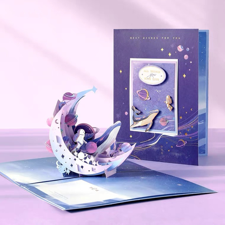 3D Pop Up Recordable Greeting Cards with Light for Birthday Gift