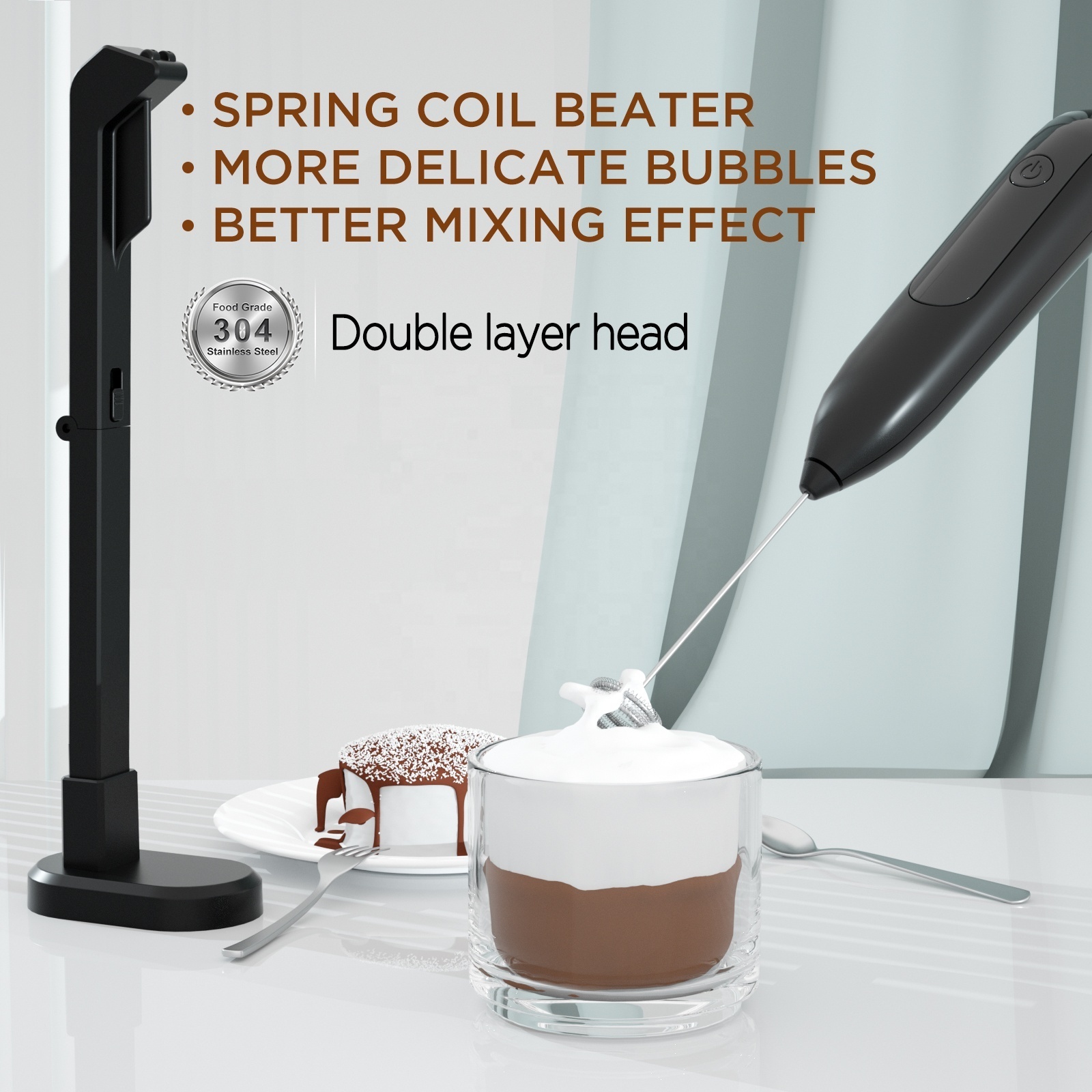 Coffee Milk Frother Handheld Electric Milk Frother Speed Handheld Foam Maker Blender USB Rechargeable With lithium battery