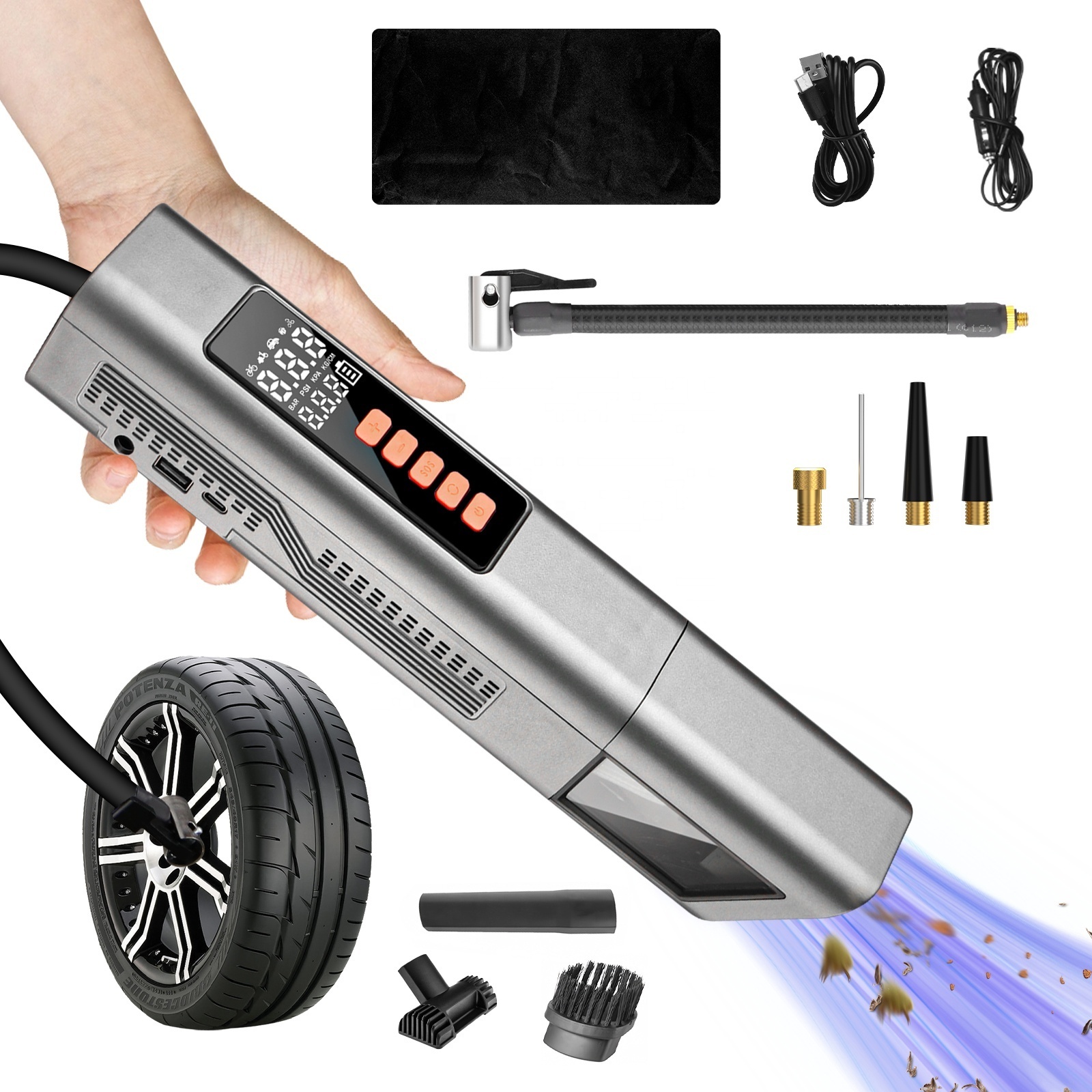 New Product Ideas 2023 4 in 1 portable tire inflator pump air compressor and vacuum cleaner for cars