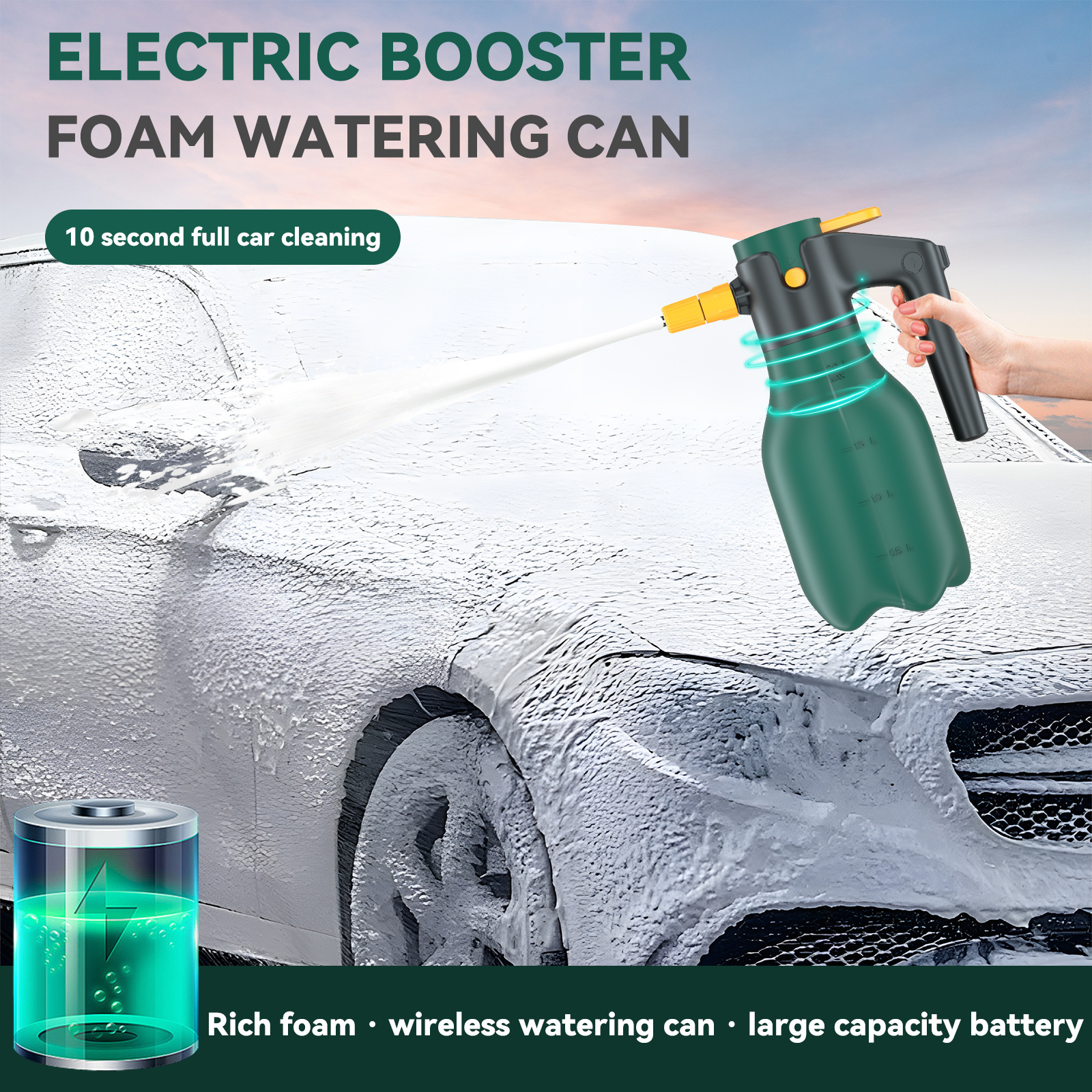 New 2L Bottle USB Rechargeable Electric Foam Sprayer Pump Foam Sprayer for Car Wash Or Watering Garden Plants