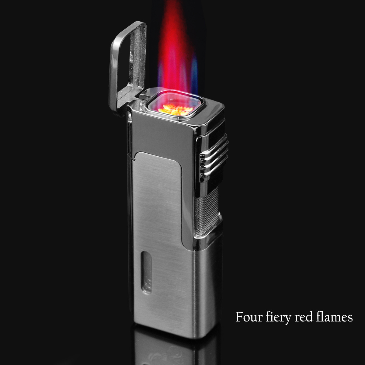 Four Straight Flames Empty Gas Smoking Custom Logo Windproof Jet Torch Cigarette Cigar Lighter Refillable