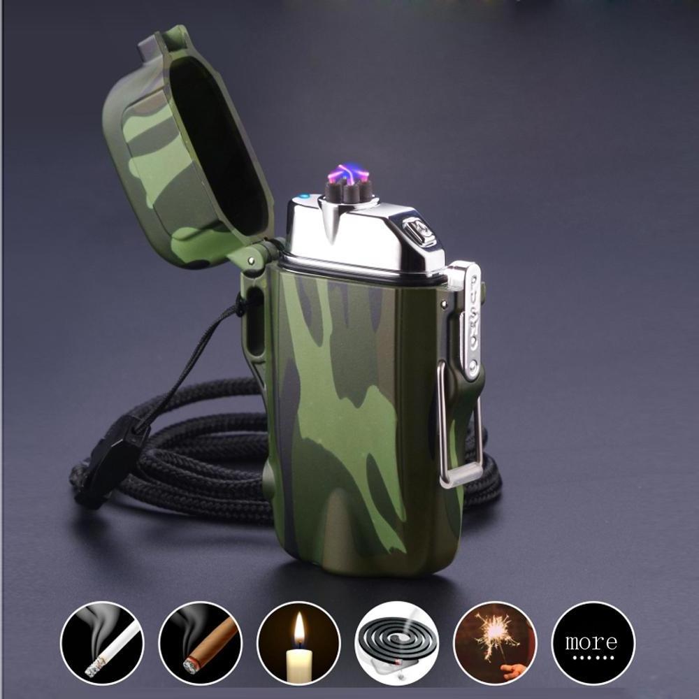 Electronic Metal Cigarette Lighter Windproof Usb Rechargeable Waterproof Arc Plasma Lighters With Led Lighting