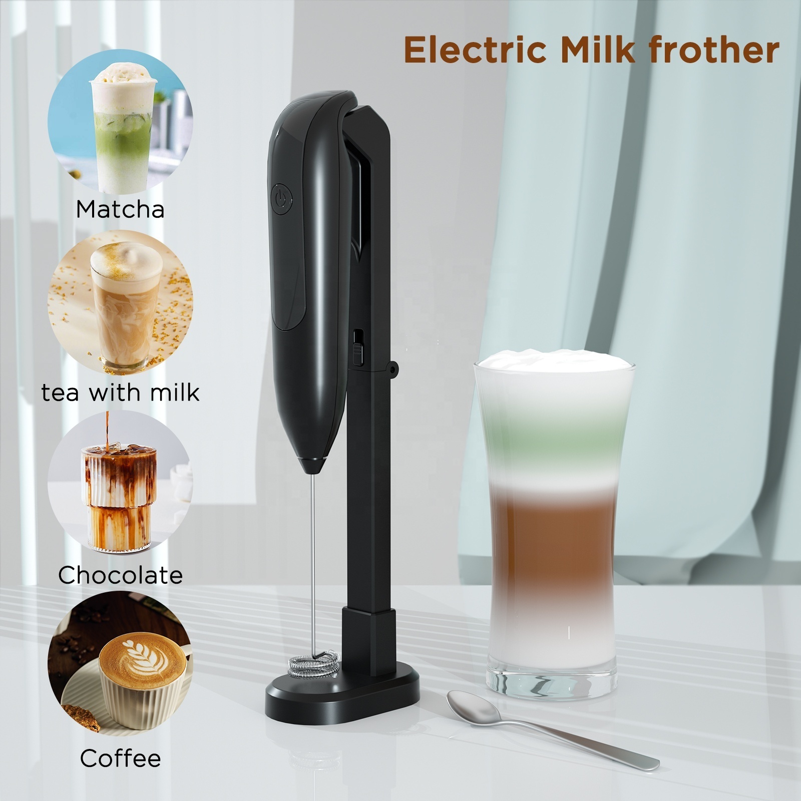 Coffee Milk Frother Handheld Electric Milk Frother Speed Handheld Foam Maker Blender USB Rechargeable With lithium battery