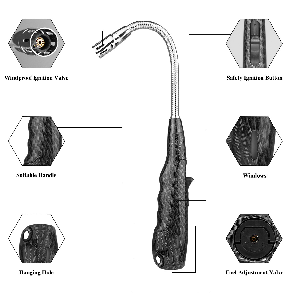 Butane Lighter Jet Flame Torch Lighter Long Flexible Windproof Gas Lighter for Kitchen Camping Grill BBQ Fireplace