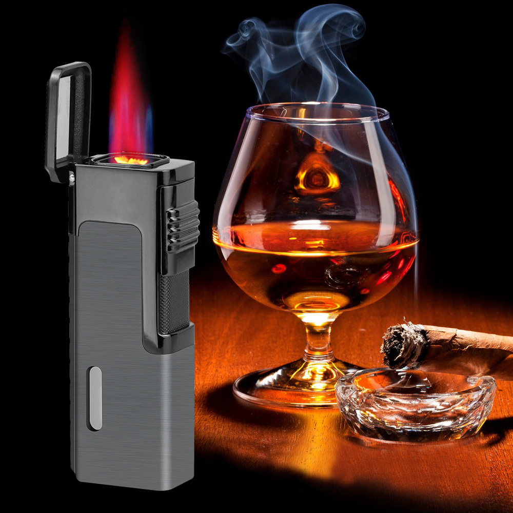 Four Straight Flames Empty Gas Smoking Custom Logo Windproof Jet Torch Cigarette Cigar Lighter Refillable