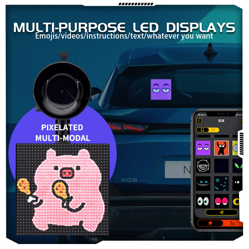 Car Led Screen Pixel Art Display 32X32 App Cellphone Control Programmable Led Car Rear Window Digital Display