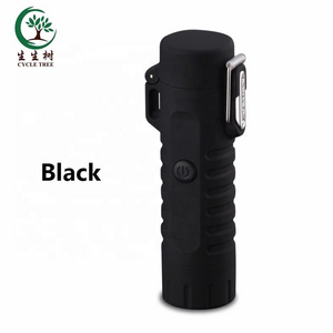 Hot selling flameless windproof waterproof  recharge arc usb lighter dual arc electric cigarette cigar lighter with flashlight