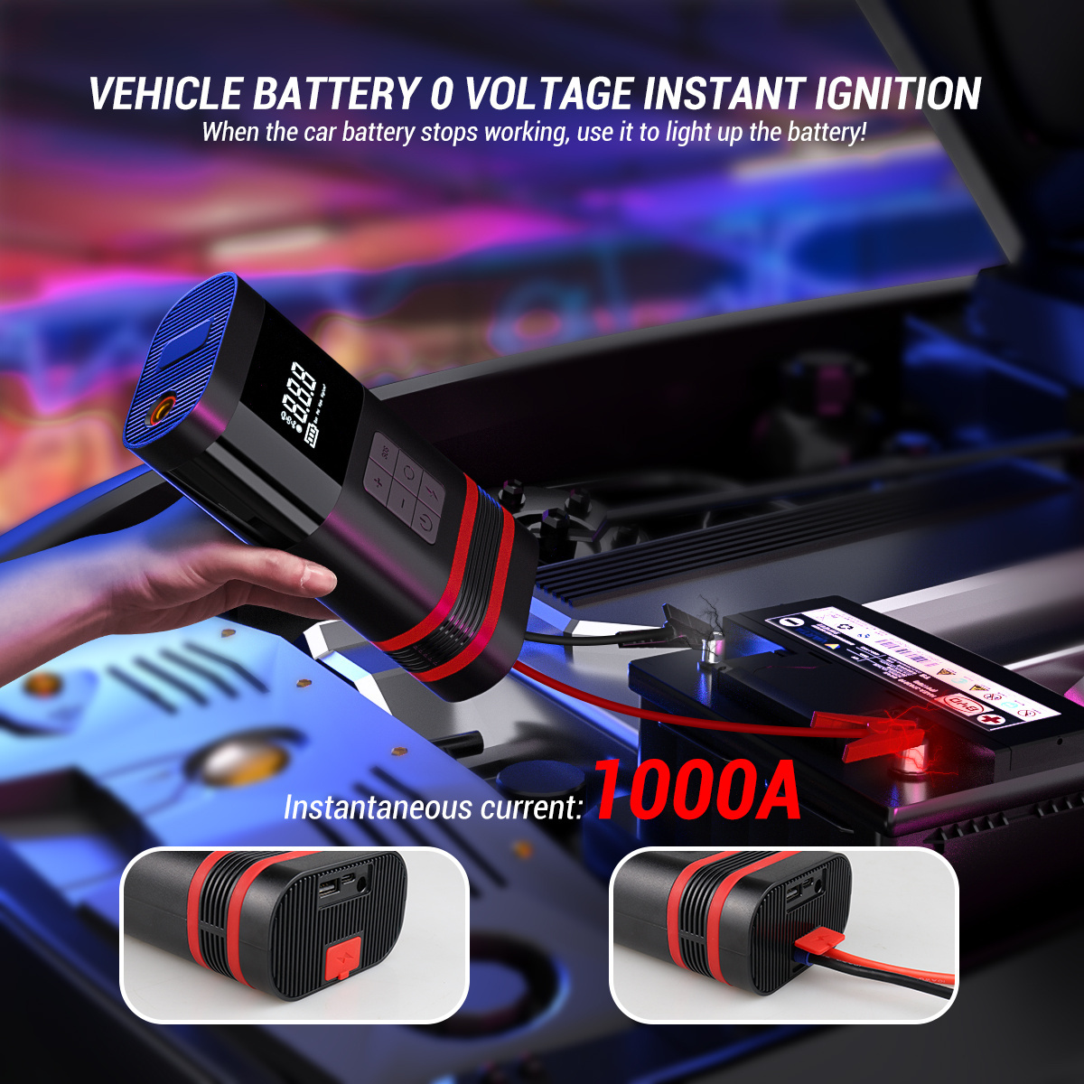 Car Jump Starter Power Bank,7500mAh Portable Car Battery Starter With Air Compressor 150PSI