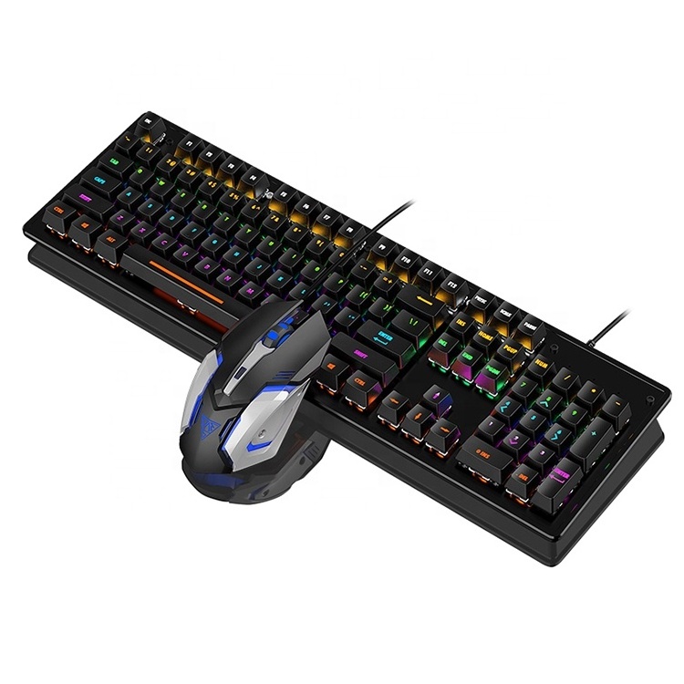 V2 Professional Gamer RGB LED Wired Desktop Gaming Mechanical Keyboard and Mouse Combo