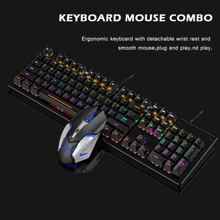 V2 Professional Gamer RGB LED Wired Desktop Gaming Mechanical Keyboard and Mouse Combo