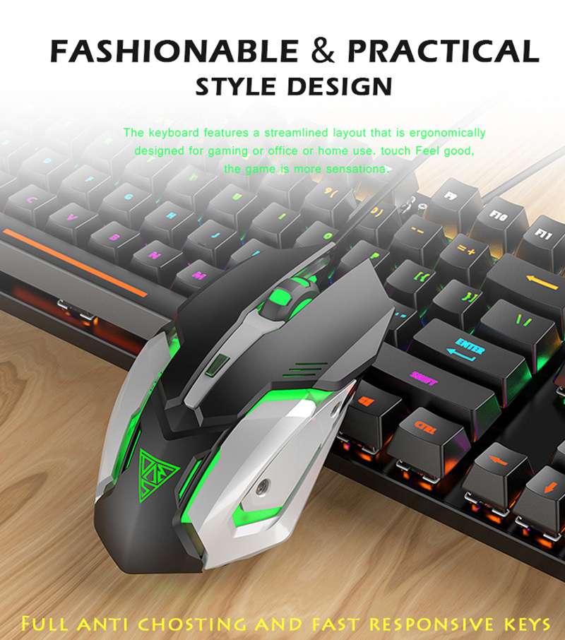 V2 Professional Gamer RGB LED Wired Desktop Gaming Mechanical Keyboard and Mouse Combo