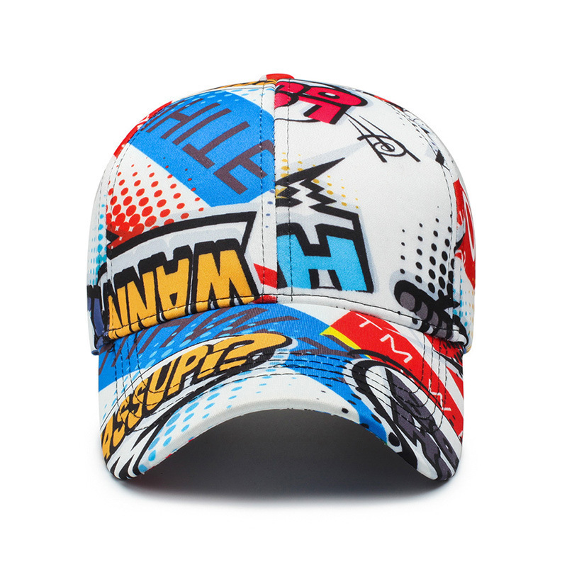 Adjustable Black White Multicolor Printing Graffiti All-matching Hip Hop Graffiti Baseball Cap