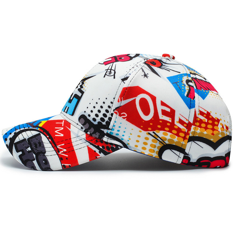 Adjustable Black White Multicolor Printing Graffiti All-matching Hip Hop Graffiti Baseball Cap