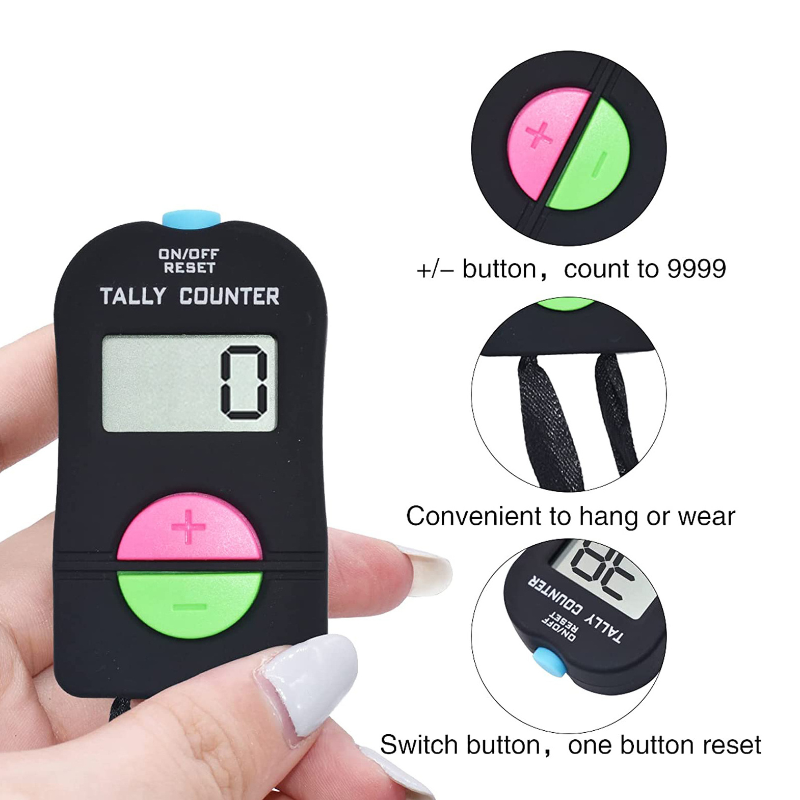 Counts 9999 That Can Be Added or Subtracted Digital Hand-held Tally Electronic Counter with Lanyard for Golf Sports Laps