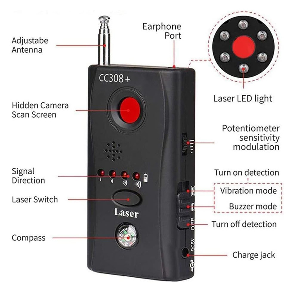 Personal Use RF Signal Detector Anti Spy Hidden Camera Finder Locates Hidden Device in Office,Hotel,Rooms and Bathrooms