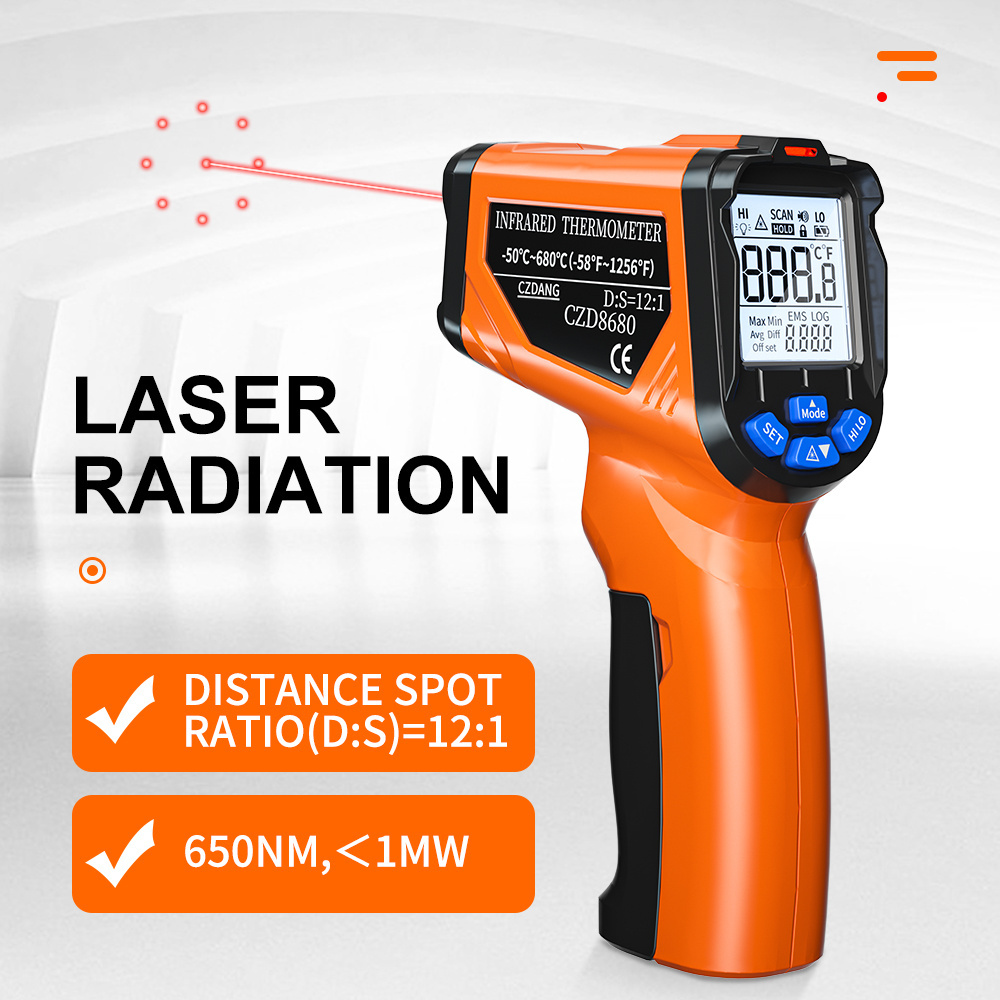 Non-contact Temperature Measurement -58-1256 Fahrenheit Degree 12:1 Distance to Spot Ratio Infrared Thermometer for Industrial