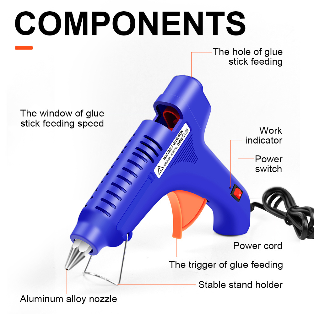 Full Size Fast Preheat Big Power 100W Hot Melt Glue Gun Perfect for DIY,Home Repairing,Arts and Crafts