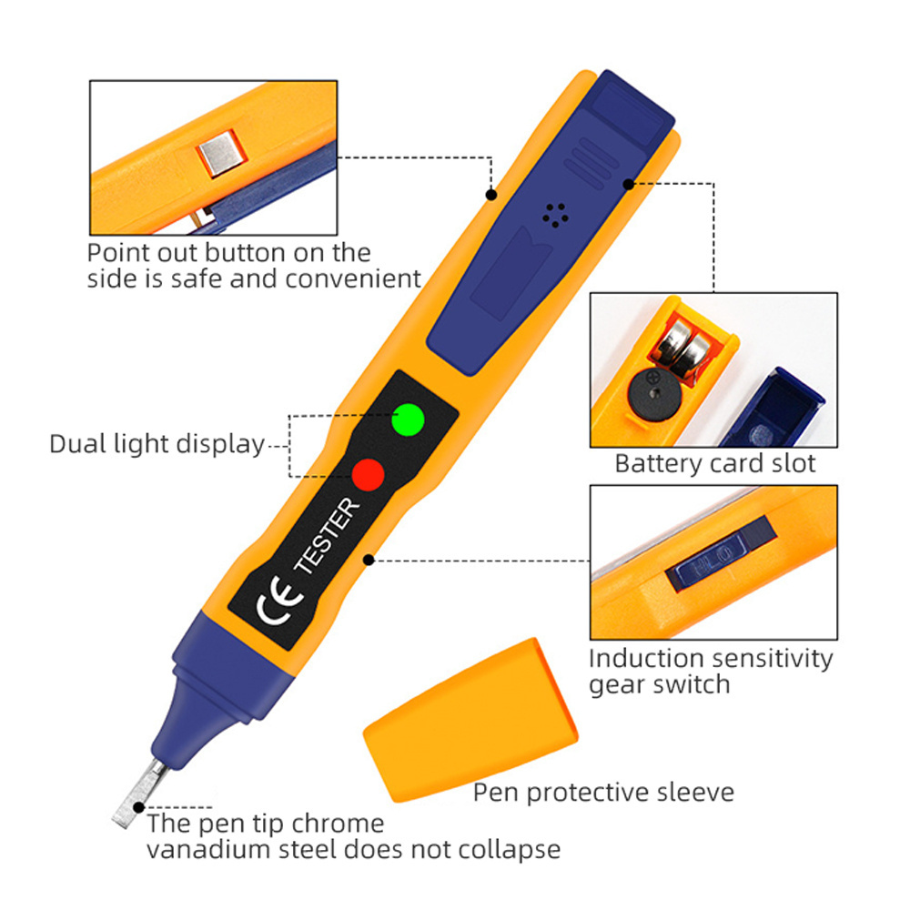 70V - 250V AC Voltage Test Range Non-Contact Voltage Tester with LED Flashlight 250V DC Voltage Detector Pencil