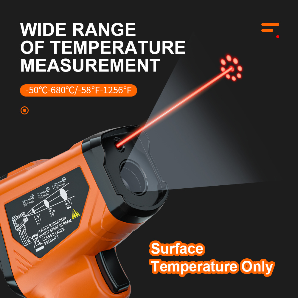 Non-contact Temperature Measurement -58-1256 Fahrenheit Degree 12:1 Distance to Spot Ratio Infrared Thermometer for Industrial