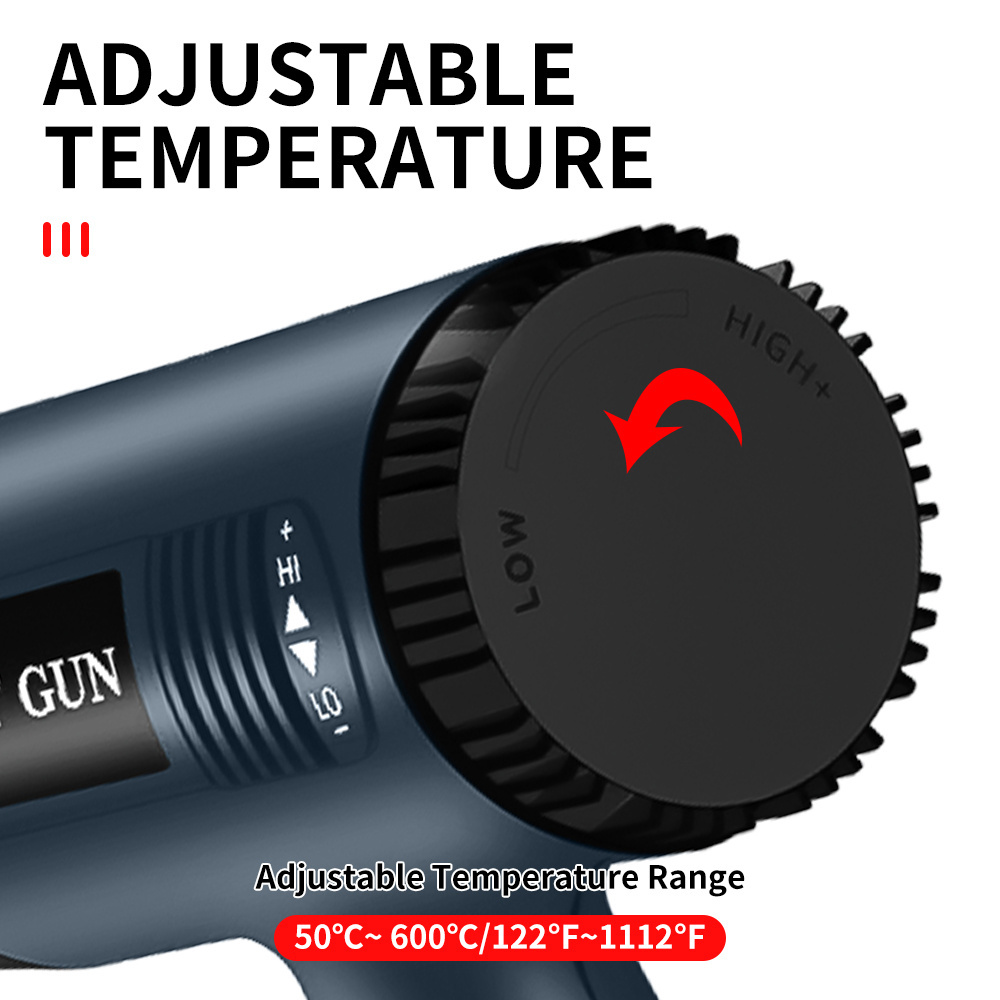 Adjustable Air Flow Speed Variable Temperature 122~1112 Fahrenheit Degree Hot Air Heat Gun with Power 2000W