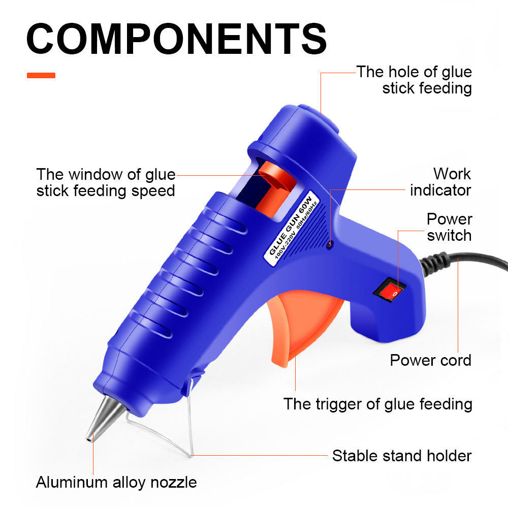 Heavy Duty High Temp Fast Preheat Power 60W Hot Melt Glue Gun Perfect for DIY,Home Repairing,Arts and Crafts