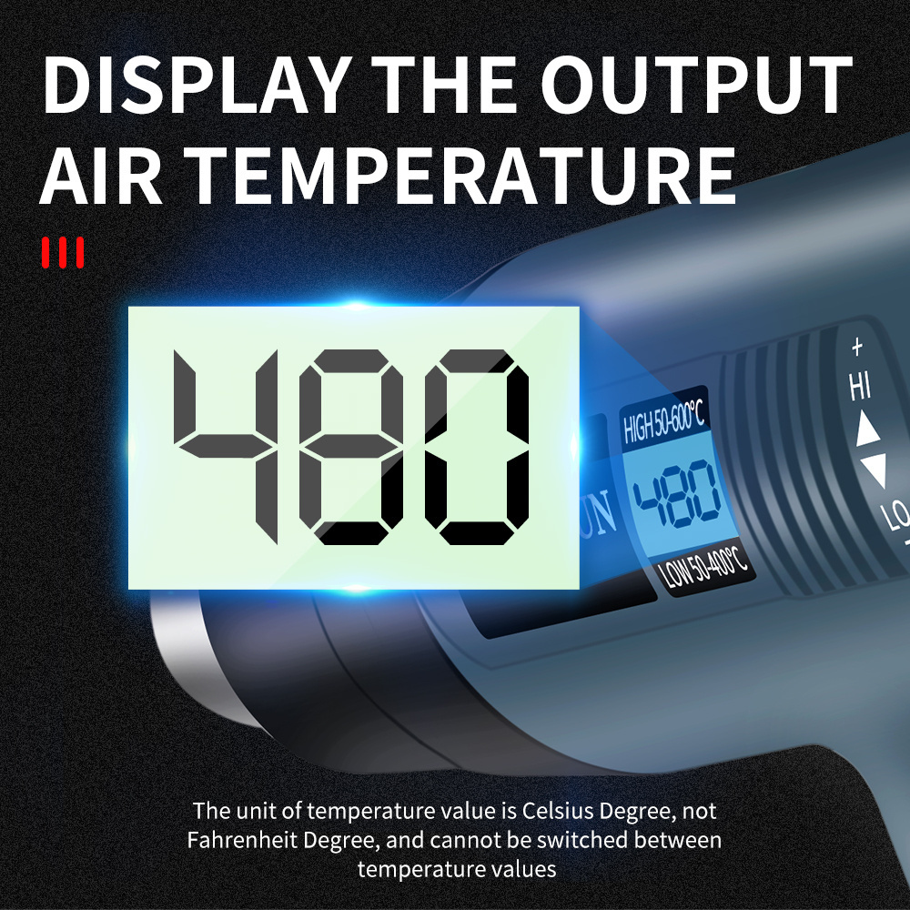 Heavy Duty LCD Displaying Temperature Variable Range 122~1112 Fahrenheit Degree Hot Cold Air Heat Gun for Industrial and Home