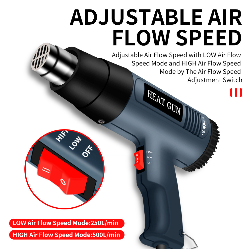 Adjustable Air Flow Speed Variable Temperature 122~1112 Fahrenheit Degree Hot Air Heat Gun with Power 2000W