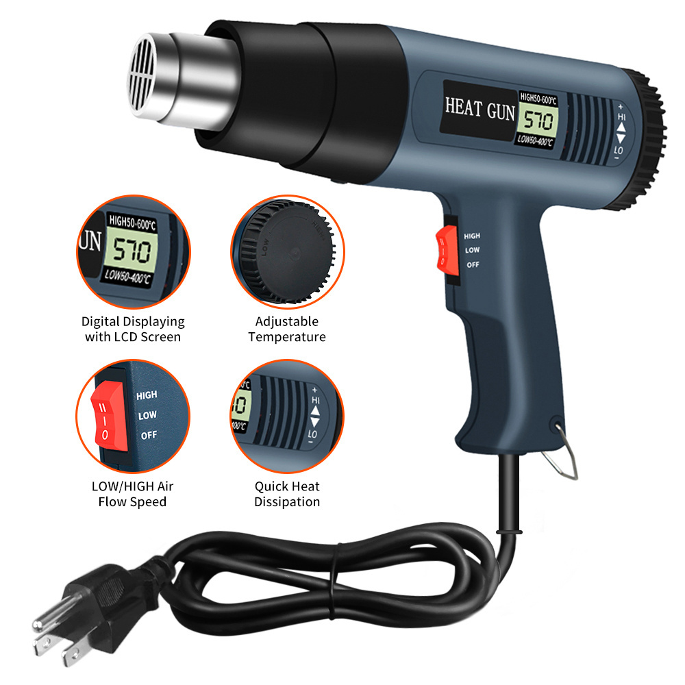 Heavy Duty LCD Displaying Temperature Variable Range 122~1112 Fahrenheit Degree Hot Cold Air Heat Gun for Industrial and Home