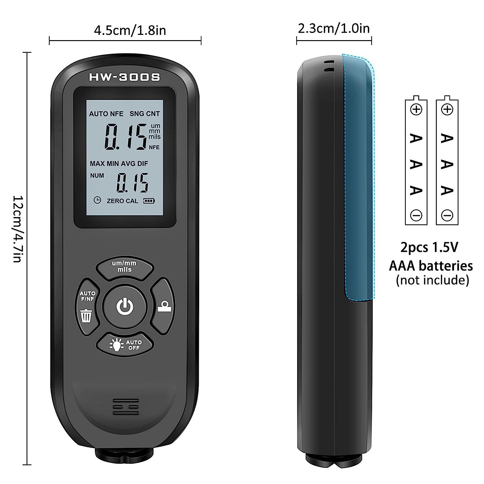 Measurement Range 0-2000um High-Precision Digital LCD Automobile Film Thickness Meter Car Paint Coating Thickness Tester Gauge