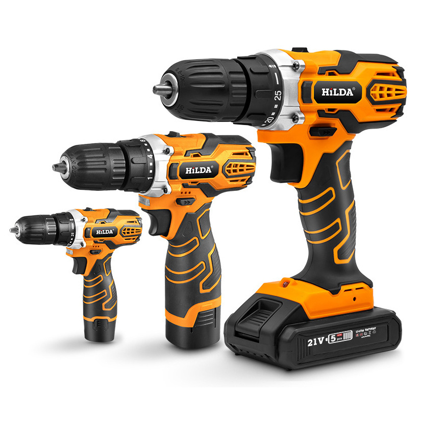 1400RPM 25 N/M Variable Speed 3/8-Inch Keyless Chuck 12V/16.8V/21V Cordless Electric Drill and Bits Set with 2PCS Batteries