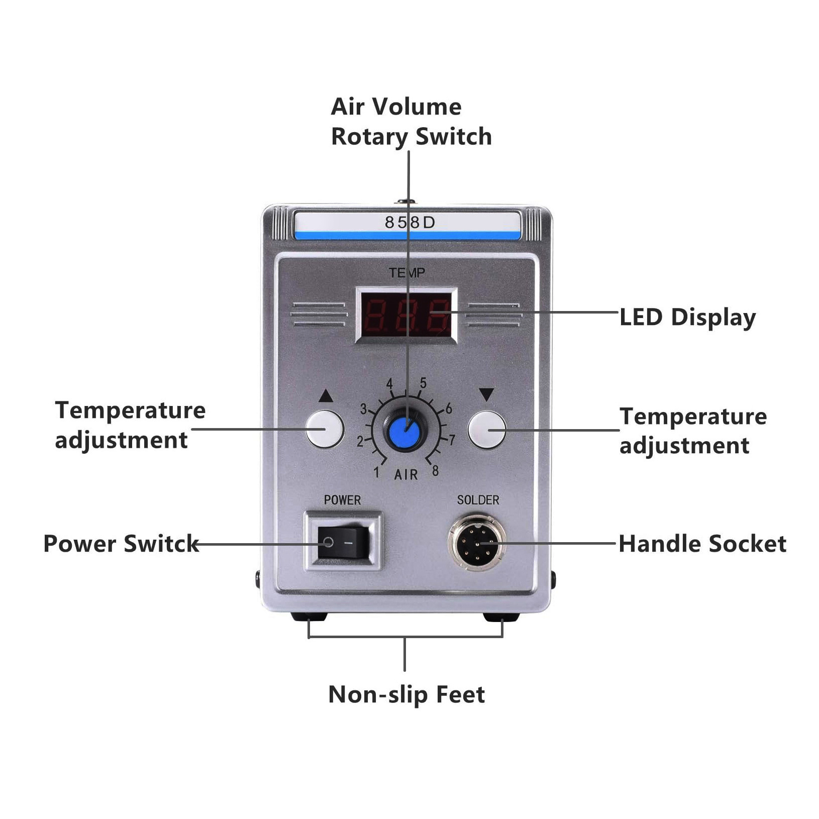 700 Watts Adjustable Temperature/Airflow Speed  LED Display Hot Air Heat Gun 858D Desolder Rework Station for Desoldering