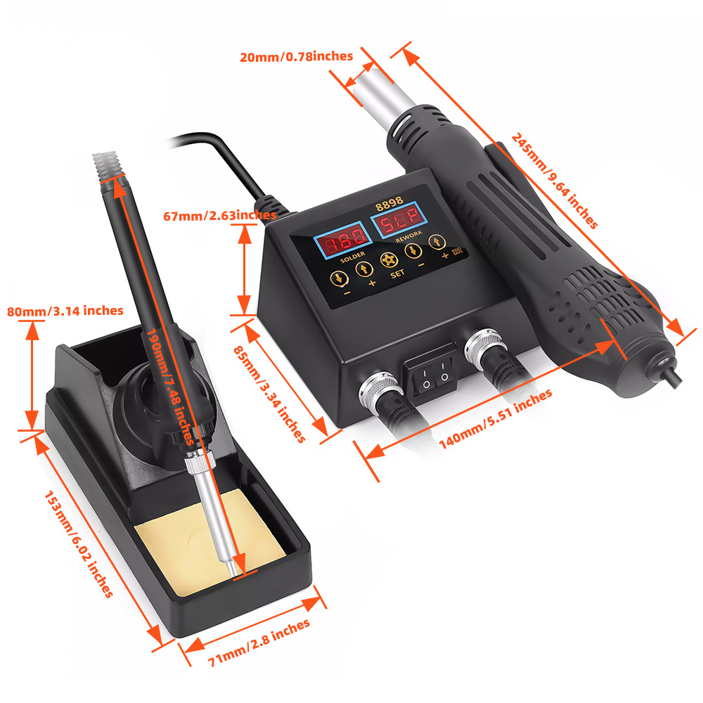 SMD Rework 8898 2 in 1 Multi-functional Soldering Station Soldering Iron Heat Gun with Adjustable Temperature and Air Volume