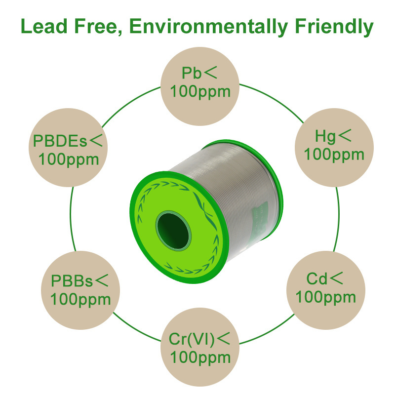 D0.12mm-D2.0mm 2%-2.2% rosin solid core Sn99Ag0.3Cu0.7 lead-free solder tin wire for electric soldering welding