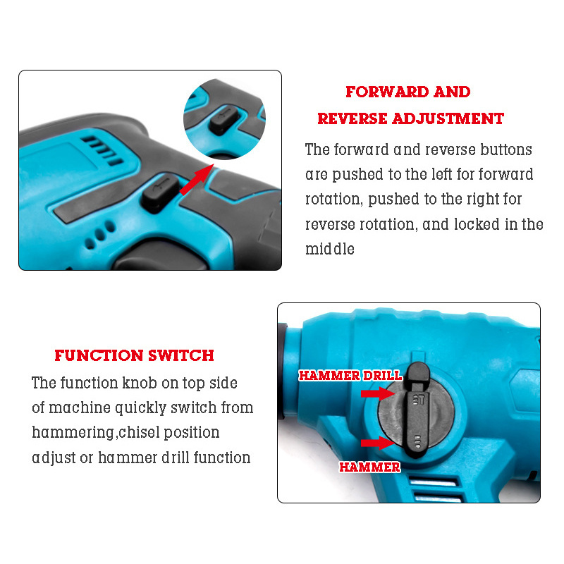 Hammer Frequency 4500/min 21V Cordless Electric Rotary Hammer Percussion Drill with SDS-Plus Chuck and 2PCS Batteries