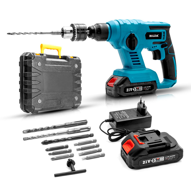 Hammer Frequency 4500/min 21V Cordless Electric Rotary Hammer Percussion Drill with SDS-Plus Chuck and 2PCS Batteries