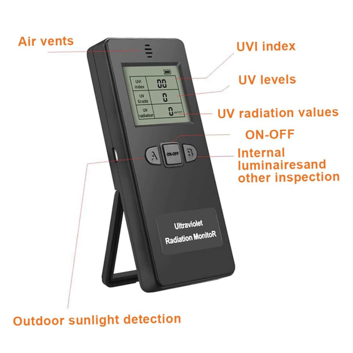 Measurable UV Radiation of Sunlight and Lamplight Hand-held Ultraviolet Radiation Detector Tester Meter for Outdoor and Indoor