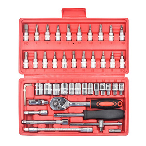 46pcs 1/4-Inch CRV Auto Repair Tools Hardware Screwdriver Socket Wrench Set Hand Tool box Kit For Mechanic