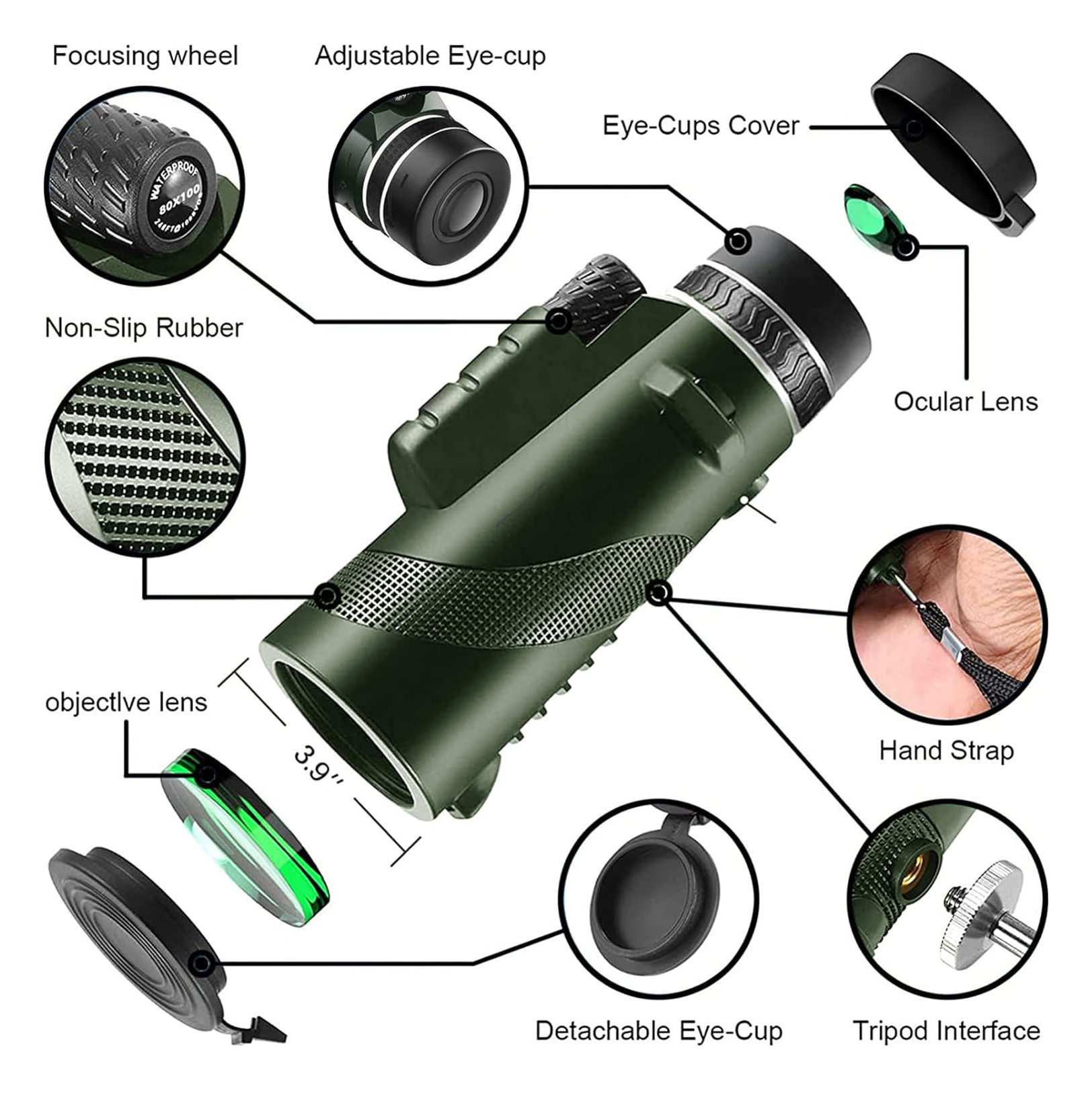 High-power 10X42 BAK-4 Prism and FMC Lens 131m/1000m Monocular Telescope for Watching,Hunting,Hiking,Traveling