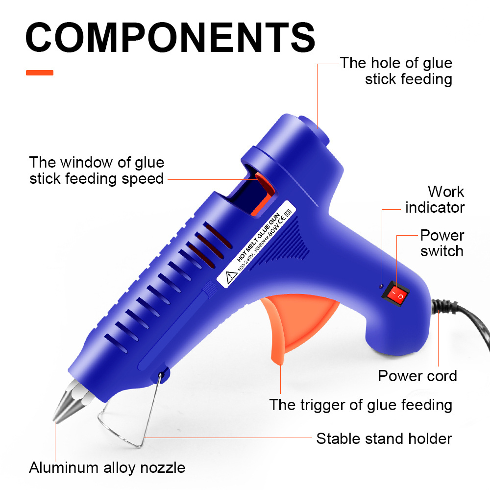 Fast Heat Up Preheat Within 120s Power 80 Watts Hot Melt Glue Gun Perfect for DIY,Home Repairing,Arts and Crafts