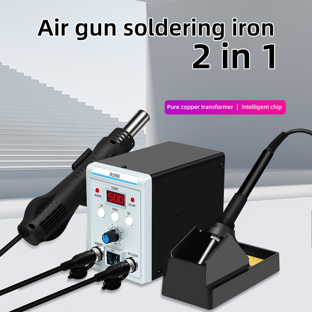 2 IN 1 Rework Soldering Station 700W Hot Air Heat Gun and Soldering Iron Station with Adjustable Temperature for Repairing