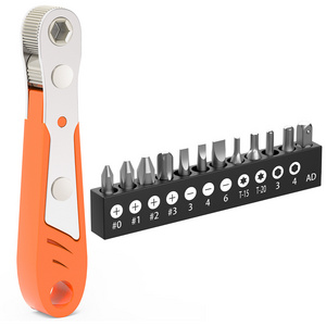 1/4" Mini Forward and Reverse Driving Ratchet Wrench Screwdriver and 12PCS S2 Steel Bits 13PCS Ratchet Screwdriver and Bits Set