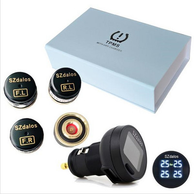 SZDALOS TP200 TPMS Car Wireless Tire Pressure Monitoring System + 4 Mini Sensors Cigarette Tyre Pressure Monitoring