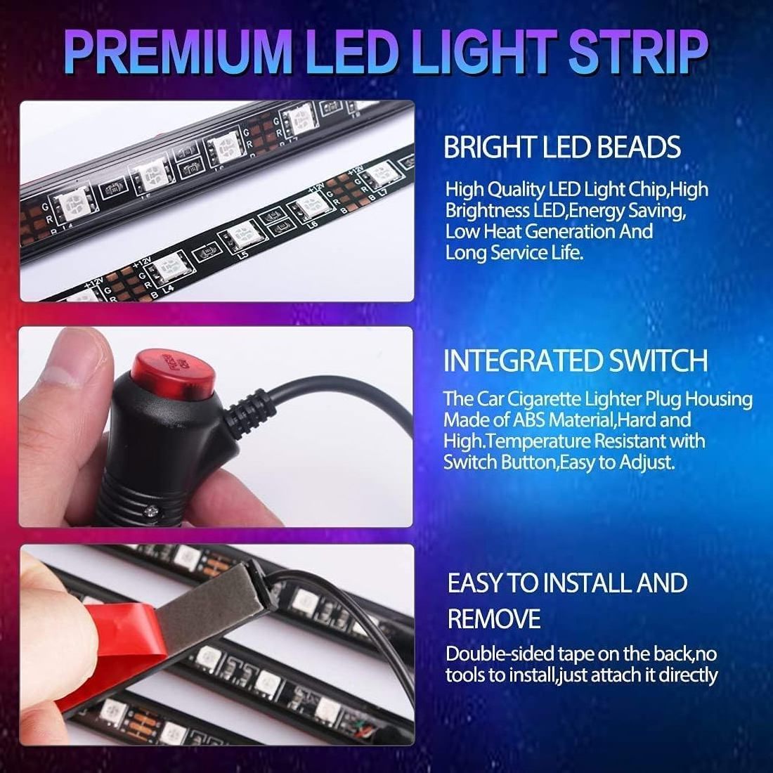 Car Rgb Led Strip Light Automotive Interior Decorative smart lights strip APP Control led light bar for car