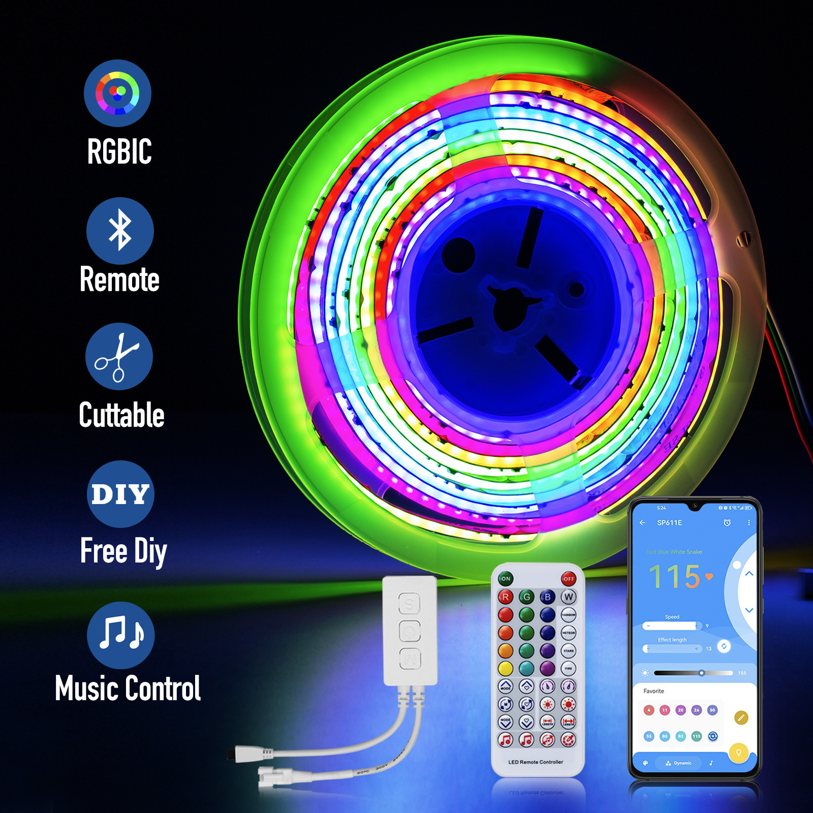 24V Magic Cob Led Strip 576leds WS2811 Tuya smart strip lights Flexible Ws2812 Addressable rgbic led strip