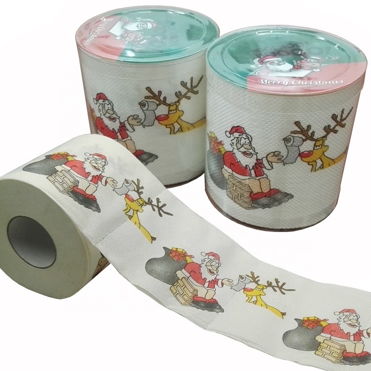 Damon-Tissue novelty bathroom tissue jumbo roll custom printed Christmas toilet paper