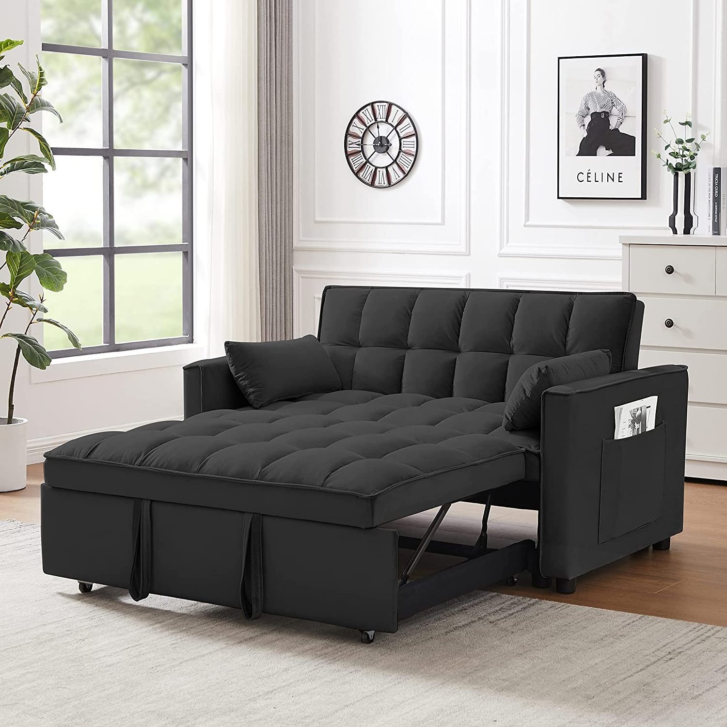 Best selling black sectional minimalist couch sofa set black foldable pull out sofa bed for home decoration