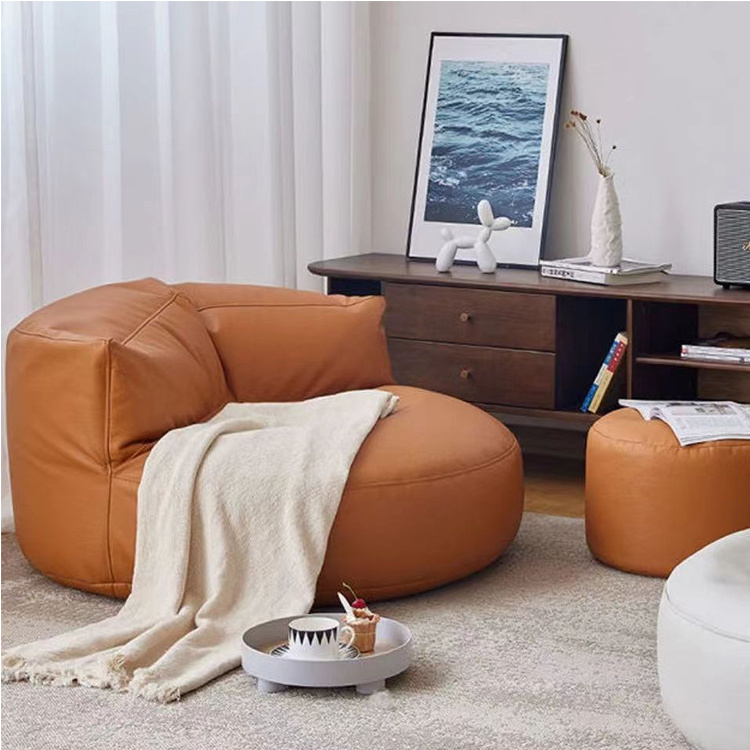 New arrival giant round pouf lounge fabric linen tatami lazy bean bag sofa for outdoor living room recreation entertainment