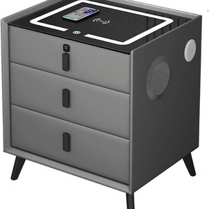 Nightstand With Fingerprint Lock Drawer, Smart Nightstand with Wireless Charging USB Port and Bluetooth Speaker