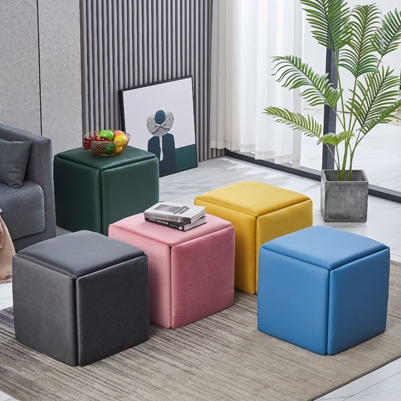 Wholesale small home furniture PU leather square dressing chair rubik's cube 5 in 1 storage stool detachable ottoman with wheel