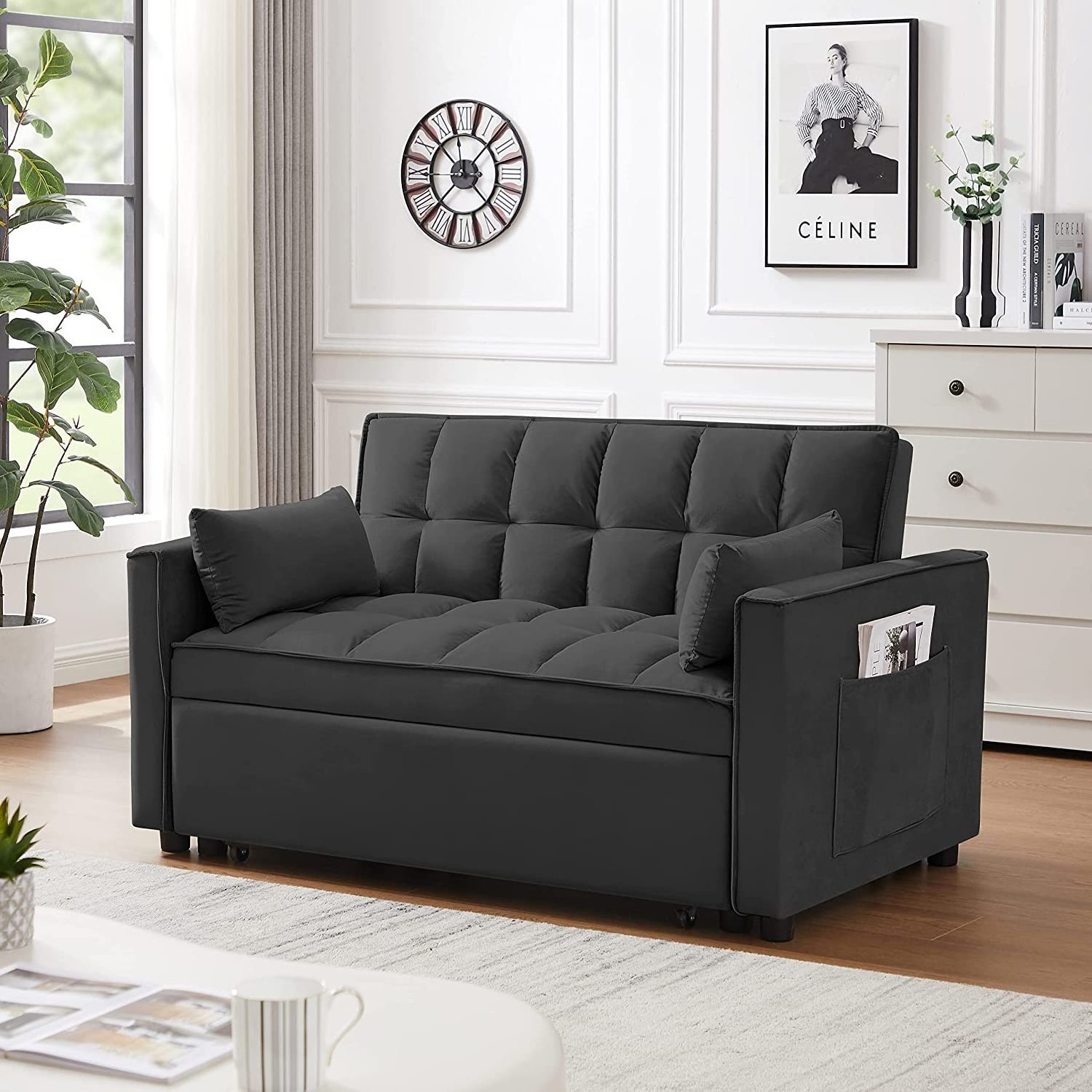 Best selling black sectional minimalist couch sofa set black foldable pull out sofa bed for home decoration